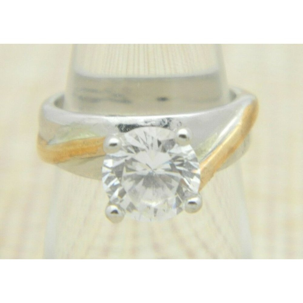 RSC Clear Goshenite Solitaire Silver Gold Tone Ring Size 5.25